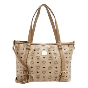 MCM Beige Visetos Monogram Canvas Tote Bag